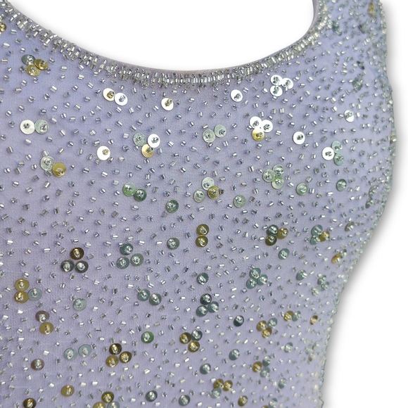 Vintage Cache Lavender Purple Silk Beaded Sequins Halter Gown Dress Size 8 - Picture 7 of 10